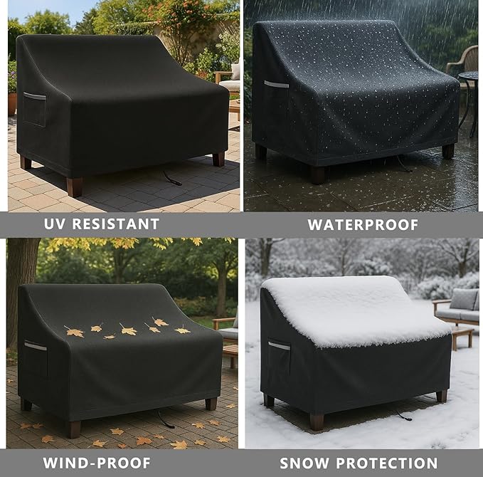 Outdoor Sofa Cover, Waterproof Patio Furniture Cover 78.7W x 38.2D x 35H inches Heavy Duty 600D Oxford Fabric Black