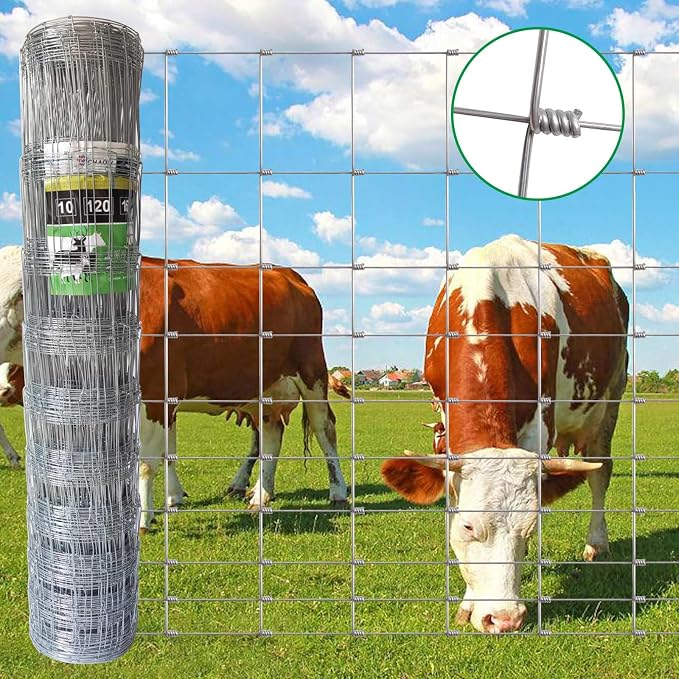 Livestock Fence, 4ft X 164ft Galvanized Wire Field Wire Fencing, Cattle Fence, Deer Fence, Heavy Zinc Coating Farm Fence Used to Hog Goat Fencing for Yard and Field Hog Horse