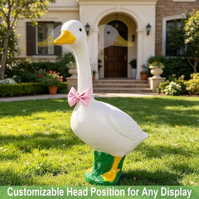 23 Inch White Large Goose Garden Statue, Plastic Geese Figurine with Posable Adjustable Neck Design, Weatherproof for Yard Art Lawn Patio Porch Farmhouse Indoor Outdoor Home Decor