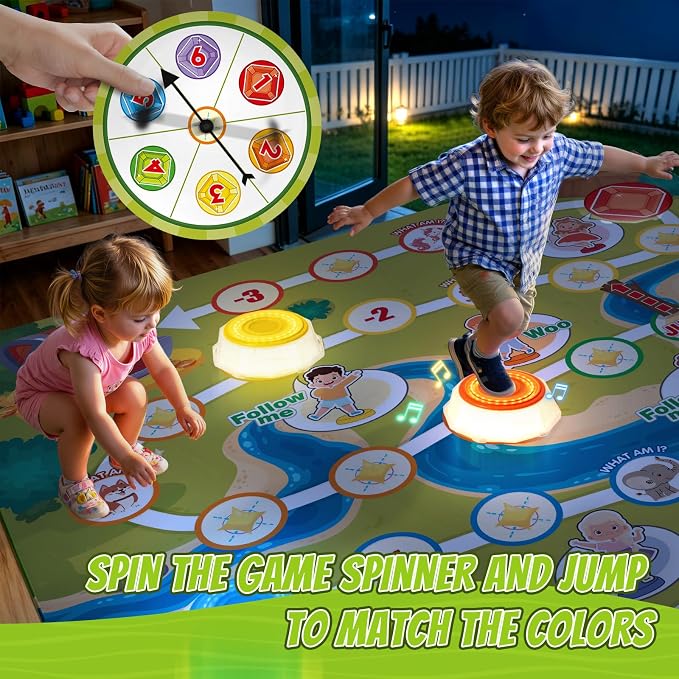 HYES Light Up Stepping Stones for Toddlers 1-3 - 6 PCS Non-Slip Step Stones with Game Map, Toddler Obstacle Course Sensory Toys, Indoor Outdoor 3-5 Years Old Boys Girls Birthday Gifts