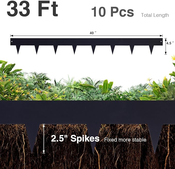 10-Pack Galvanized Steel Landscape Lawn Edging - 4.5 inch Height Black Powder Coated Bendable Metal Strips - Hammer-in Edge Border - Yard Pathway Divider 40 inch Each(33Ft Total), #LYLB45BK-US