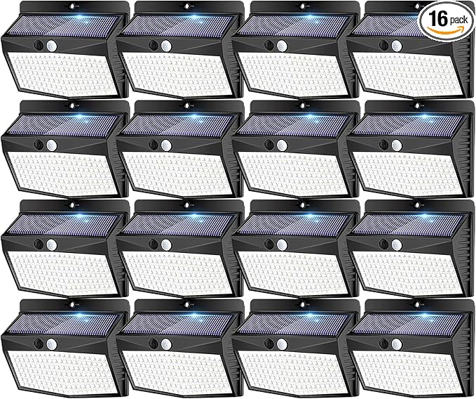 Peasur [ 16 Packs] Solar Motion Sensor Lights Outdoor, Solar Fence Lights with 3 Lighting Modes, Solar Powered Security Lights Waterproof for Outside Yard Wall Garden Backyard Deck Step Garage
