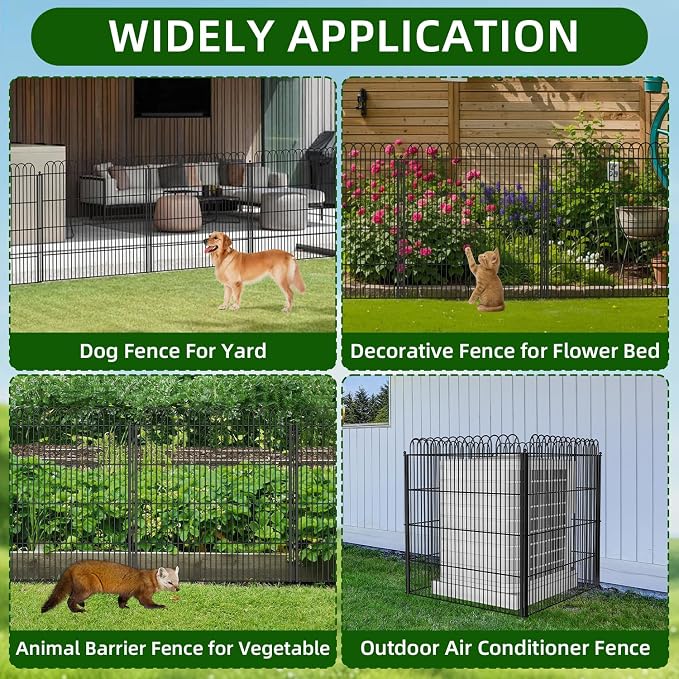 10 Panels No Dig Tall Decorative Garden Fence with Double Lock, 40 in(H) X 24 ft(L) Animal Barrier Fencing Outdoor for Yard,Rustproof Metal Garden Edging and Borders, Temporary Ground Stakes