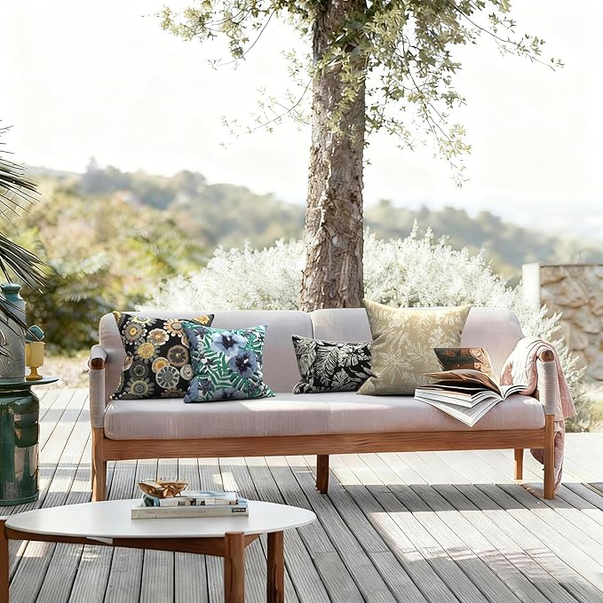 LVTXIII Outdoor Pillow Covers 20x20 Inch, 2 Pack Large Square Throw Pillow Cases, Fade-Resistant Cushion Covers for Patio Furniture Sofa, Garden Porch, Tropical Leaf Oat