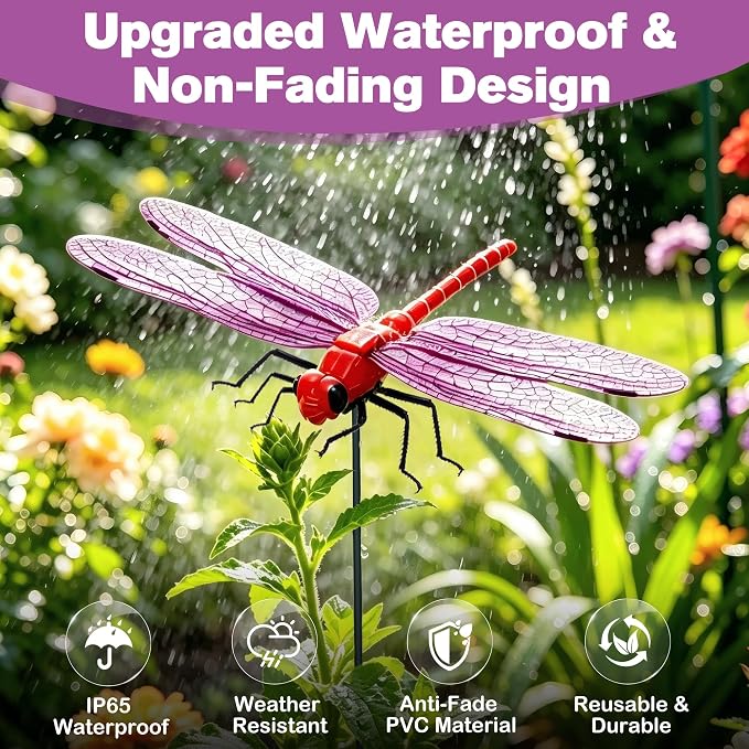 12 Pack Dragonfly Clips, Realistic Fake Dragonfly Hummingbird Garden Stakes, Multipurpose Plastic Yard Ornaments for Outdoor Decor, Patio, Hats, Fly Deterrent for Horses, Deer, Indoor Outdoor Use