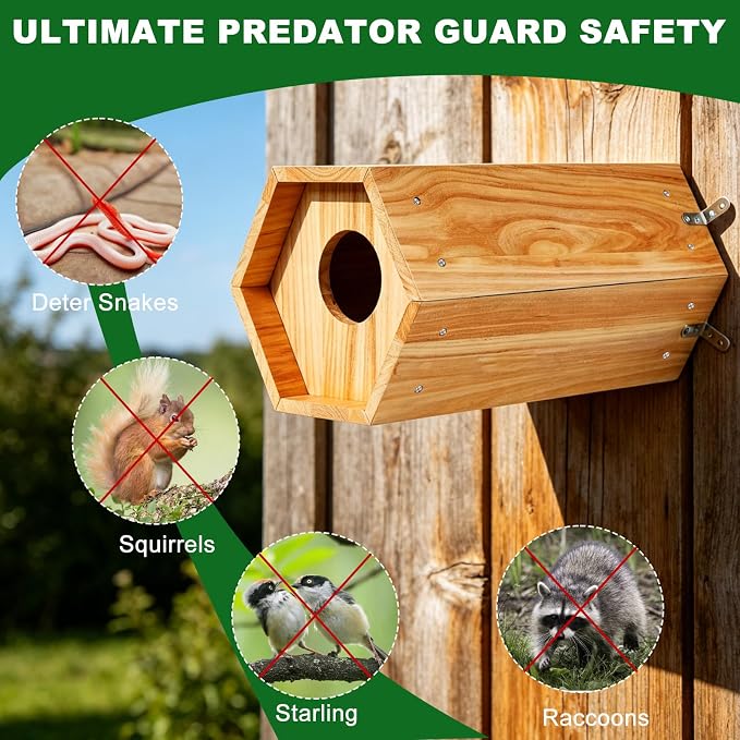 Mallard Nesting Box, Wood Duck House for Outdoor Hexagonal Large Duck House with Dual Entrances for Ponds, Wetlands, Backyards 19.7 X 10.2 X 10.2 Inches