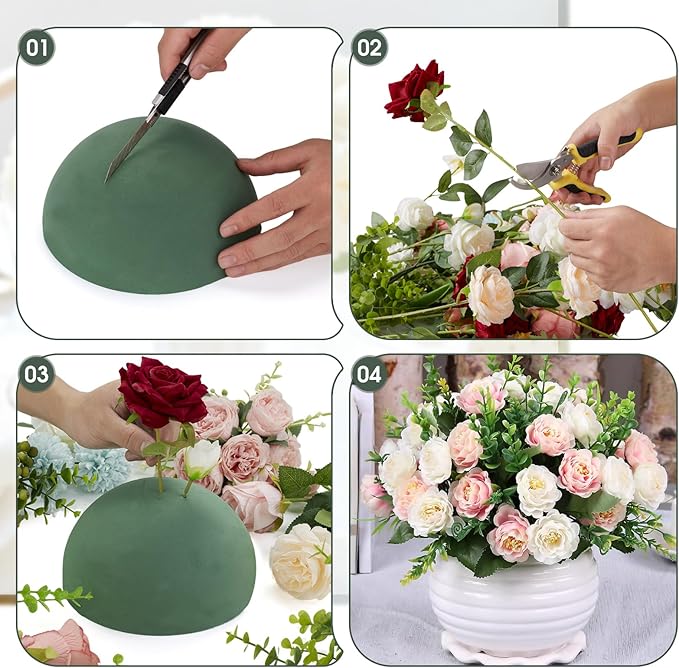 GNRZZT 4Pcs 7.52"W x 3.97"H Floral Foam Half Ball, Wet & Dry Green Foam for Fresh and Artificial Flowers, Flower Foam for Wedding, Birthdays, Pary, Home Decorations