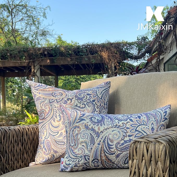Pack of 2 Patio Lumbar Pillows, 12"x20" Fade Resistant Outdoor Waterproof Lumbar Pillow with Inners, Decorative Garden Lumbar Cushions for Home Patio Terrace Sofa Use