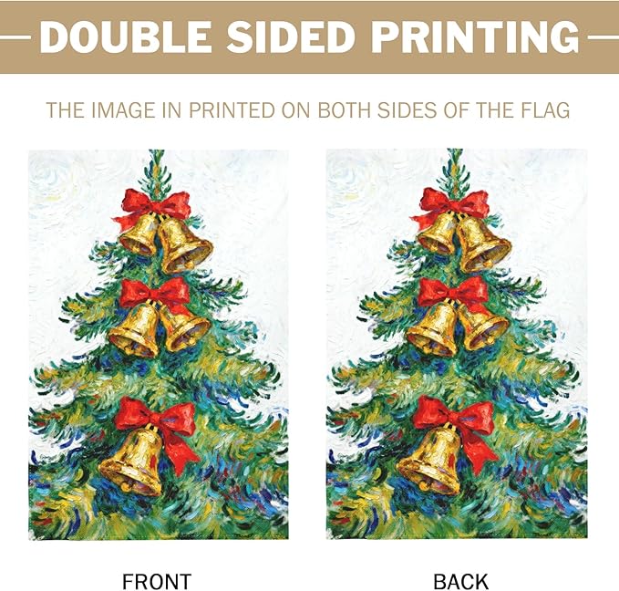 Christmas Garden Flag 12x18 Inch Green Yellow Red Xmas Tree Bell Bowknot Winter Holiday Decorative Yard Flags for Outside Double Sided Seasonal Outdoor Home Farmhouse Decoration Porch New Year Decor