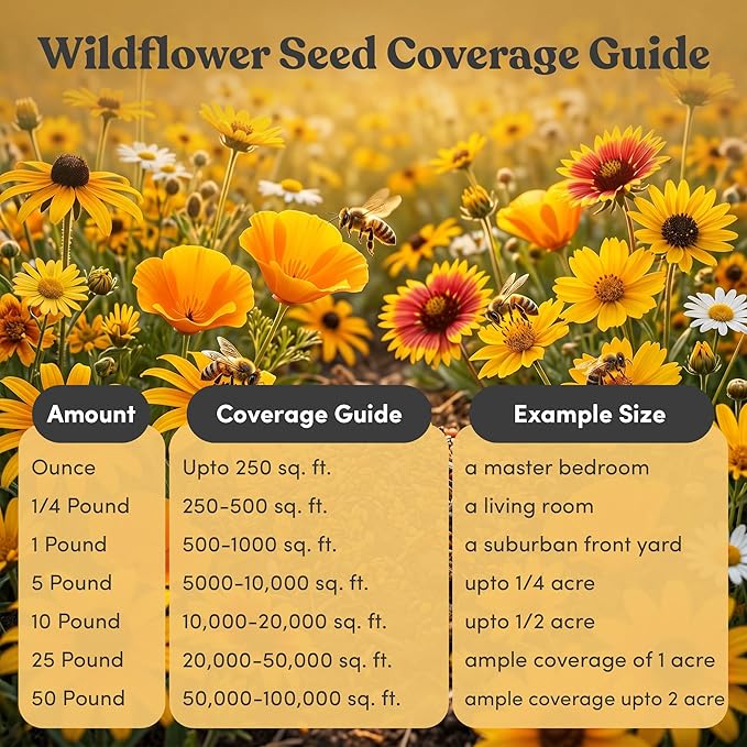 Wildflower Seed Mix 1LB Tub - Save The Bees Seed Mix, by GevaGrow | Bulk 300,000+ Seeds | Pollinator & Bee Attracting Flower Seeds Bulk for Planting in Pots & Outdoor Gardens | 1 Pound Tub