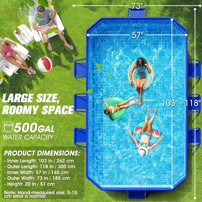 StarOcean 2026 Large Foldable Pool,Non-Inflatable Swimming Pool for Kid,Adult Collapsible Pool Hard Plastic,Overthickened Extra Large Foldable Pool,Portable Folding Kid Pool for Backyard,118"x73"x20"