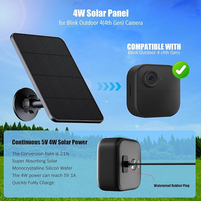 Solar Panel for Blink Camera Outdoor,Outdoor Security Camera Solar Panel Compatible with Blink Outdoor 2K+/4(4th Gen),Waterproof Rubber Plug,13ft Cable,Adjustable Mount(Camera Not Included)(2 Pack)