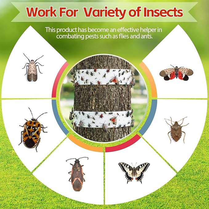 6 Rolls Spotted Lantern Fly Traps Ant Insect Barrier, 30 ft Each, Outdoor Fly Tree Tape Trees Wrap Spotted Lanternfly Killer for Protect Trees, Fruit & Plants, Pest Control Lawn & Garden