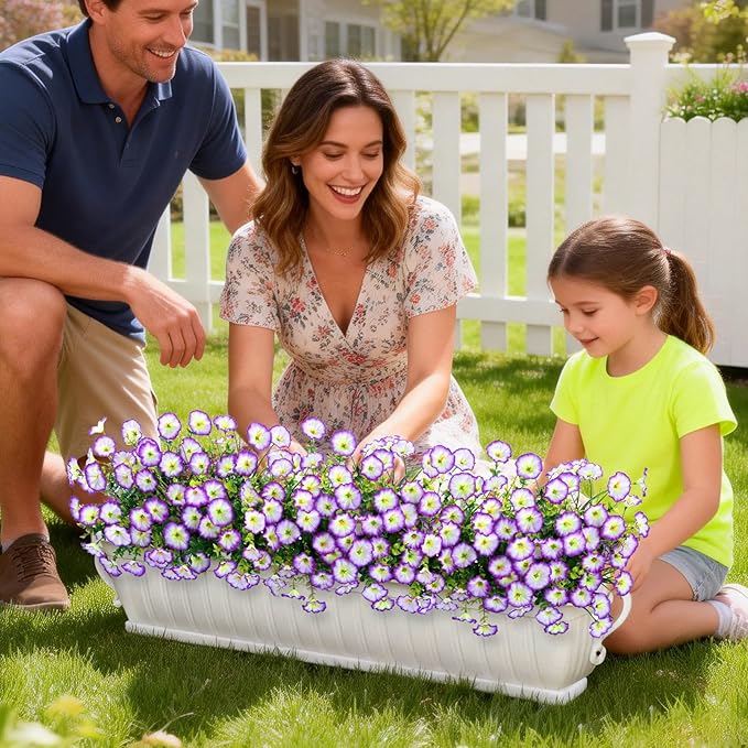Yastouay Artificial Flowers for Outdoors, 26 Bundles Fake Outdoor Flowers, UV Resistant Artificial Plants & Flowers for Decoration, Purple/White Realistic Morning Glory for Outdoor Porch Garden
