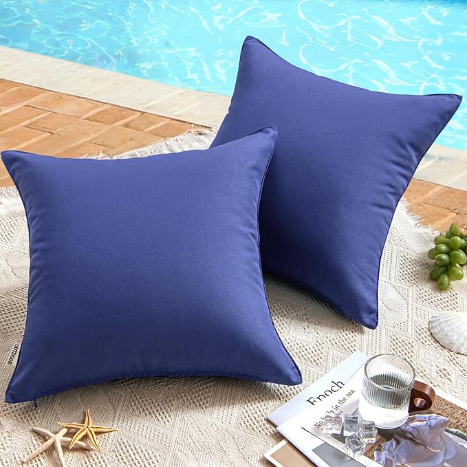 MIULEE Pack of 2 Decorative Outdoor Waterproof Pillow Covers Square Garden Cushion Sham Throw Pillowcase Shell for Spring Patio Tent Couch 18x18 Inch Navy Blue
