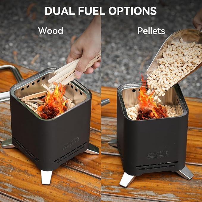 2-in-1 Smokeless Fire Pit with Pot Bracket & Carry Bag, Portable Camping Stove, Wood Burning Mini Tabletop Fireplace for Patio Backyard RV Tailgating, Black 9", #FP052