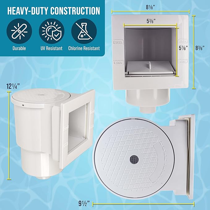 U.S. Pool Supply Standard Thru-Wall Above Ground Pool Skimmer Kit - ABS Construction, Complete Universal Set, Return Fitting, Vacuum Plate, Leaf Basket - Replacement Compatible with SP1091LX Skimmer