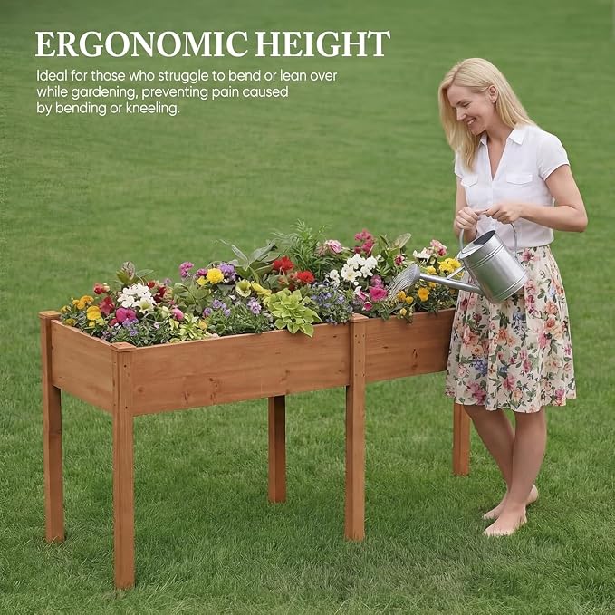 Simple Deluxe Raised Garden Bed with Legs, 72 x 23 x 30 Inch Wooden Planter Box with Liner, Elevated Outdoor Garden Box for Patio, Balcony & Backyard Use, Brown