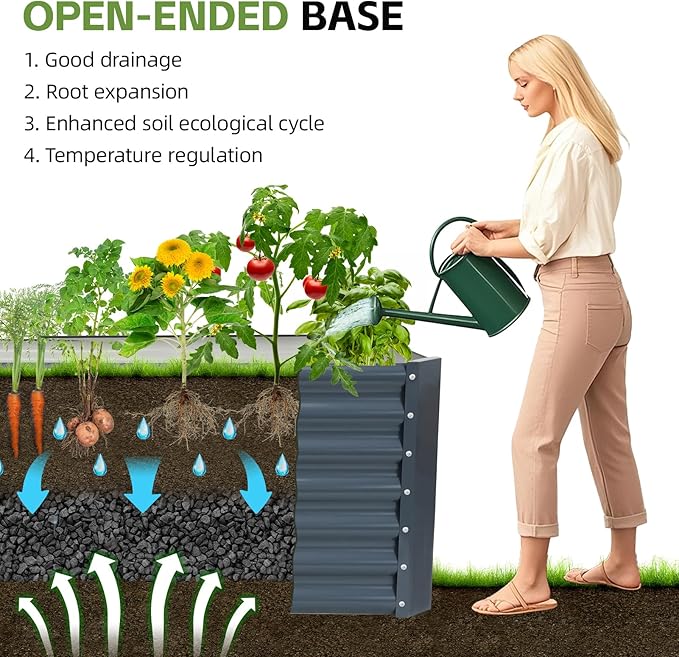 4x2x1.86ft Raised Garden Bed - Galvanized Deep Root Planter Boxes Outdoor with Wing Nuts and Safety Edges for Gardening Vegetables, Flowers, Herbs, Succulents - Gray