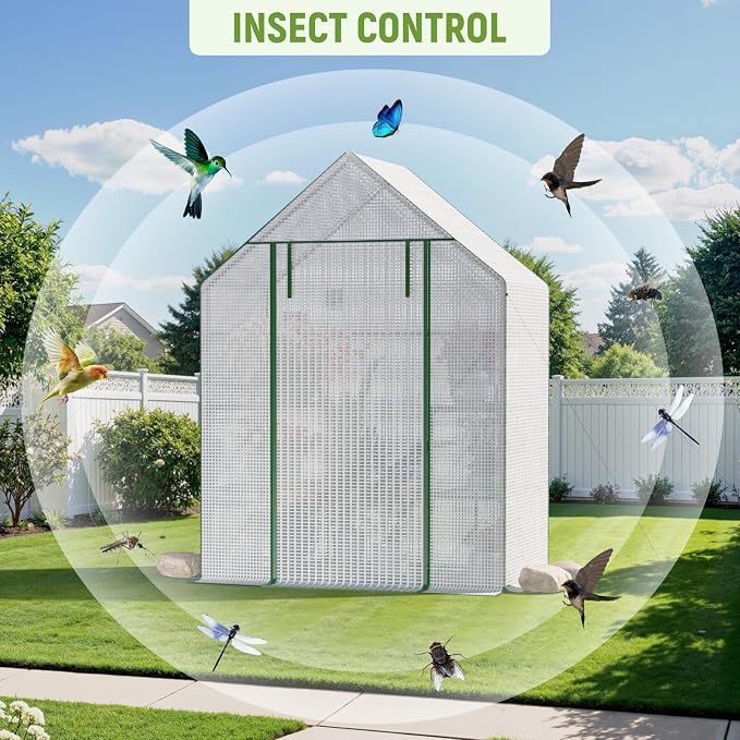 Greenhouse for Outdoors, Portable Green House, Walk in Greenhouses with Durable PE Cover, 57 x 29 x 76 inch Greenhouse with Shelves Stands,White