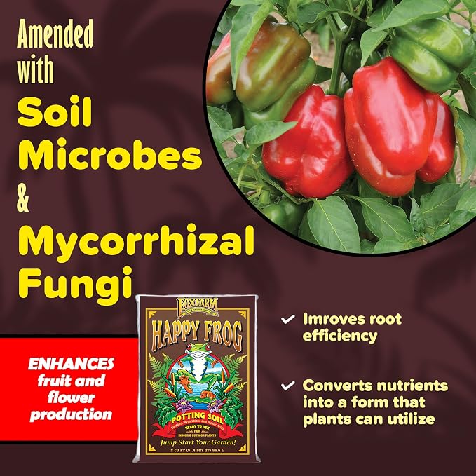 FoxFarm Happy Frog Potting Soil with 2 Plant Tags, 2 cu ft – Indoor/Outdoor Container Plants – Mycorrhizae & Humic Acids