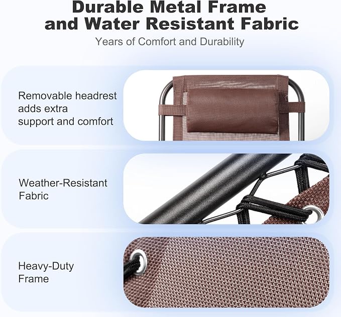 Nazhura Set of 2 Relaxing Recliners Patio Chairs Adjustable Steel Mesh Zero Gravity Lounge Chair Beach Chairs with Pillow and Cup Holder Khaki (Brown)