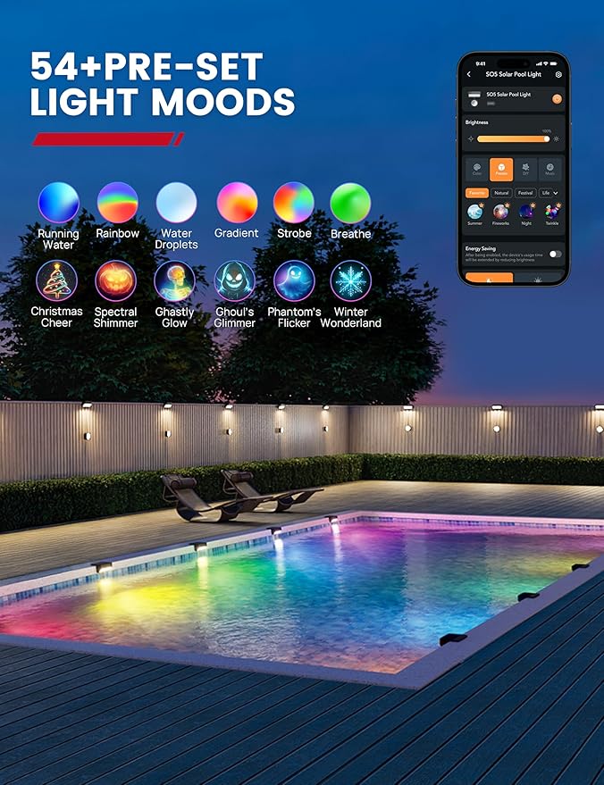Enhulk Solar Pool Lights with RGBW APP Control,IP68 Waterproof Smart Solar Power Pool Lights for Above Ground Pool,Led Pool Lights for inground Pool, Pond, Patio, Black 4-Pack