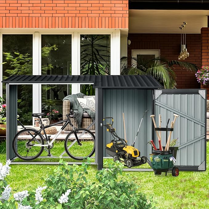 Ball & Cast 106.5" Outdoor Steel Firewood Rack Metal Storage Shed with Door and Reinforced Base,Multi-Functional 2 in 1 Waterproof Cabinet W/Roof,for Equipment Machines,Black