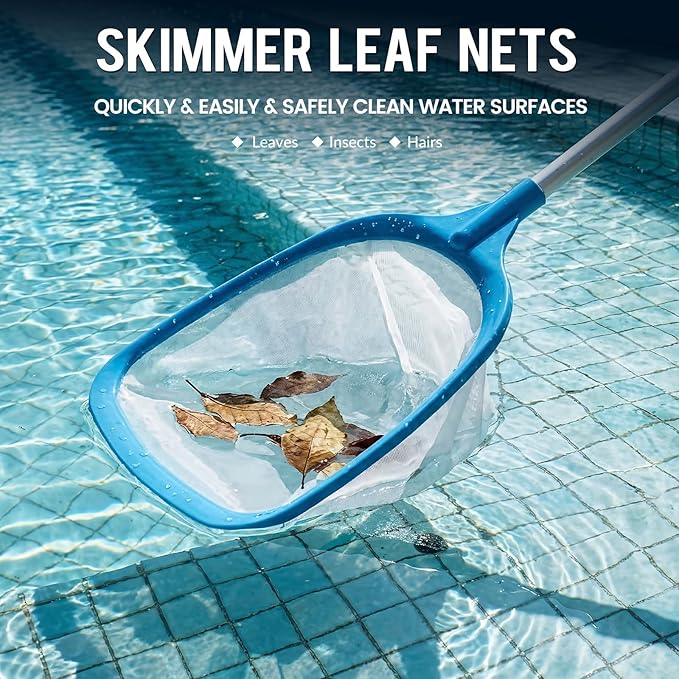 Tavaleu Pool Skimmer Net,Deep Pool Leaf Net with Reinforced Frame, Large Capacity Rake Net for Cleaning, Debris Pickup Removal