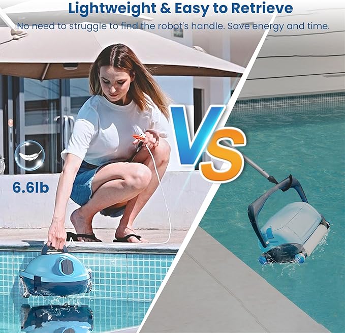 Y10 Cordless Robotic Pool Cleaner, Automatic Pool Vacuum -120 Mins Runtime, Powerful Suction, Self-Parking, Lightweight for Above/Inground Pools Up to 65ft/1100 Sq.Ft