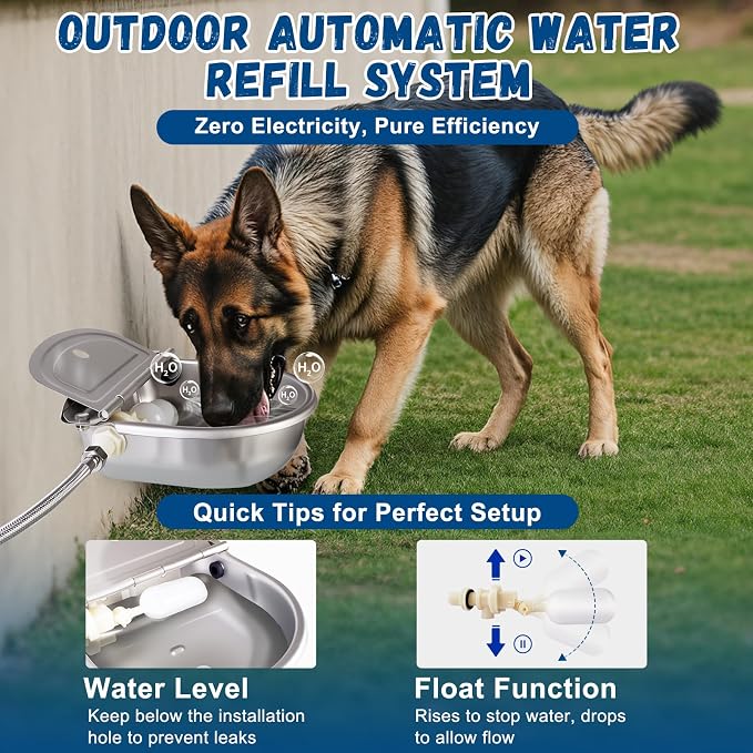 Automatic Water Dispenser for Dogs, Auto Dog Waterer for Outdoor, Stainless Steel Water Bowl Dispenser for Livestock, Chicken Water System, Self Filling Dog Water Bowl Fit 3/4'' GHT Faucet