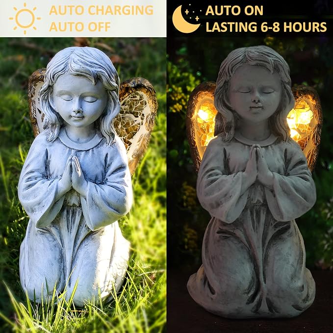 Rezpuao Outdoor Decor - Angel Statue, Solar Powered, Praying Angel for Patio, Lawn, Porch