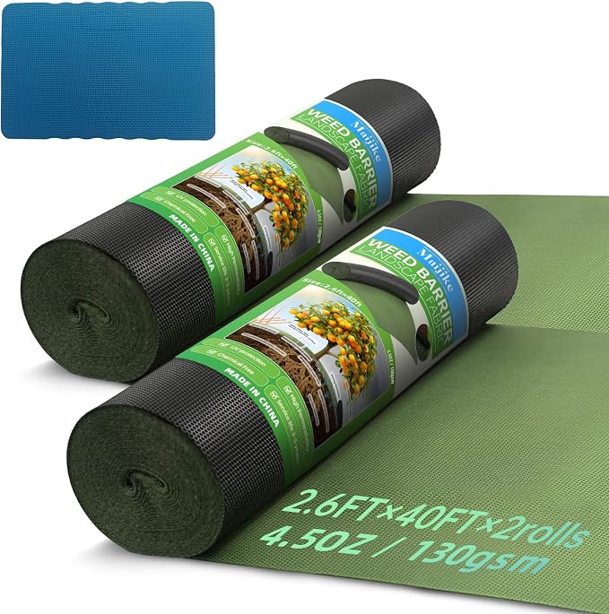 Heavy Duty Weed Barrier Landscape Fabric, 4.5oz/130g with Kneeling Mat Non-Woven Ground Cover, Used for Garden Bed, Patio, Flower Bed, Driveway, etc Breathable & Permeable, 2.6ft x 80ft