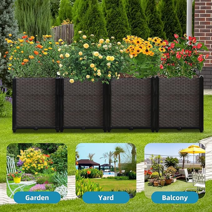 Large Raised Planter Box Outdoor Self Watering 62.9"x15.7"x19.7" , Deep Raised Garden Bed - Elevated Garden Box with Drainage Plug, Rectangular Garden Planter Perfect for Patio Balcony Deck