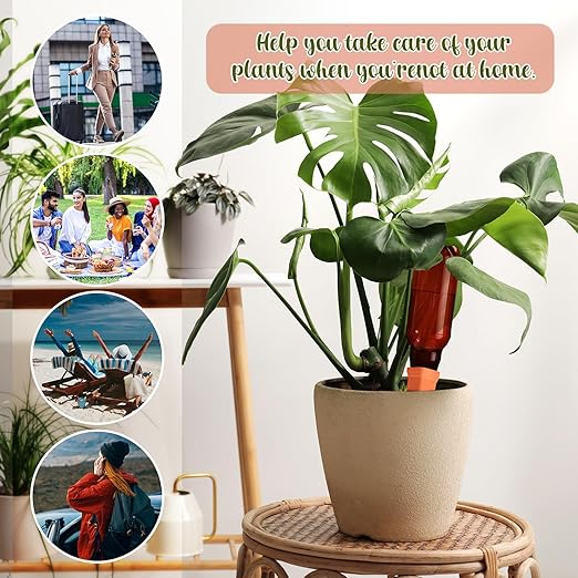 SiliFine 6 Sets Terracotta Self Watering Spikes with 26 oz Plastic Bottles, Plant Watering Devices Slow Release Vacation Insert Automatic Plant Watered Device