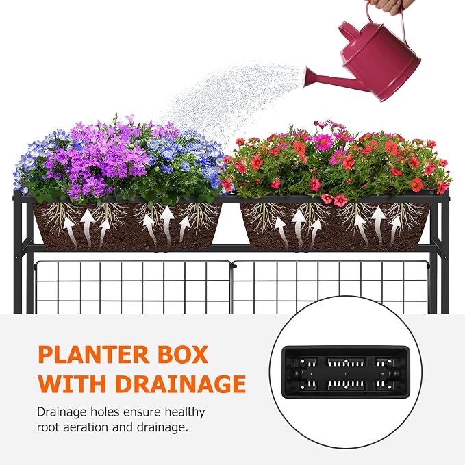 OYEAL Raised Garden Bed 32" Tall Elevated Planter Boxes with Trellis & Legs, Vertical Herb Garden Planter Outdoor for Gardening, Vegetables, Flowers, Herbs, Backyard, Black