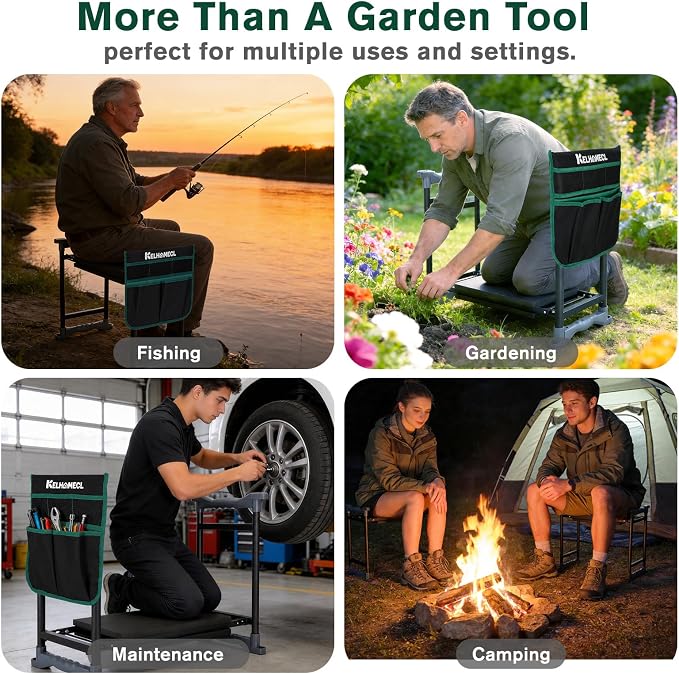 Garden Kneeler and Seat - Extra Wide Thick EVA Pad, Heavy Duty Foldable Garden Bench Holds 350lbs, 2-in-1 Gardening Stool with Detachable Tool Bags, Gardening Gifts for Women, Men & Seniors