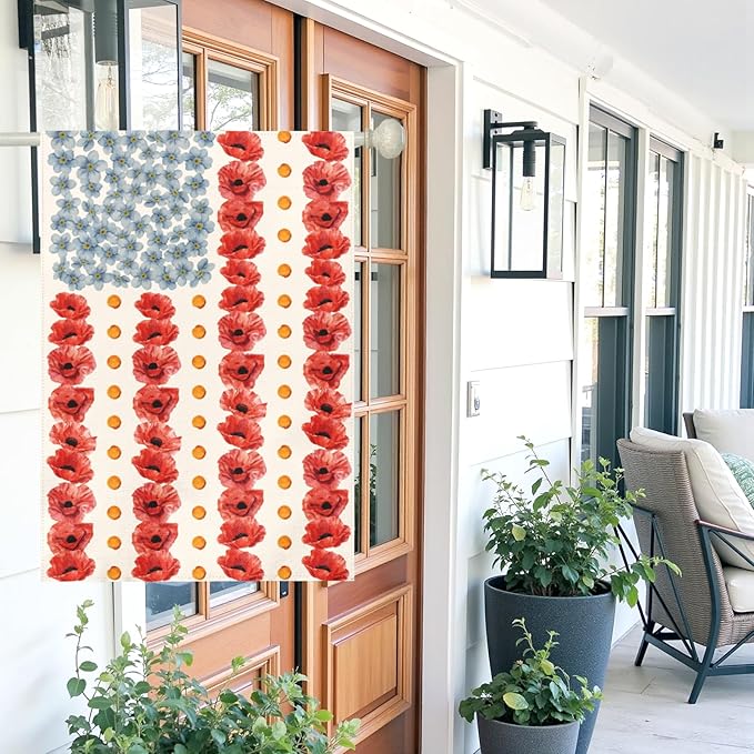Large Patriotic Poppy House Flag American Flag Floral Gargen Flags Outdoor Double Sided Memorial Day Independence Day Fourth of July Oversized Yard Banner All Season Decor 28 x 40 Inch