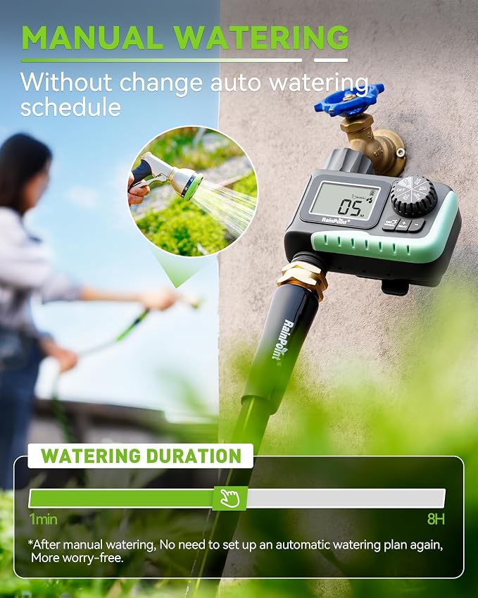 RAINPOINT Sprinkler Timer & Garden Hose Nozzle with 9 Adjustable Spray Patterns