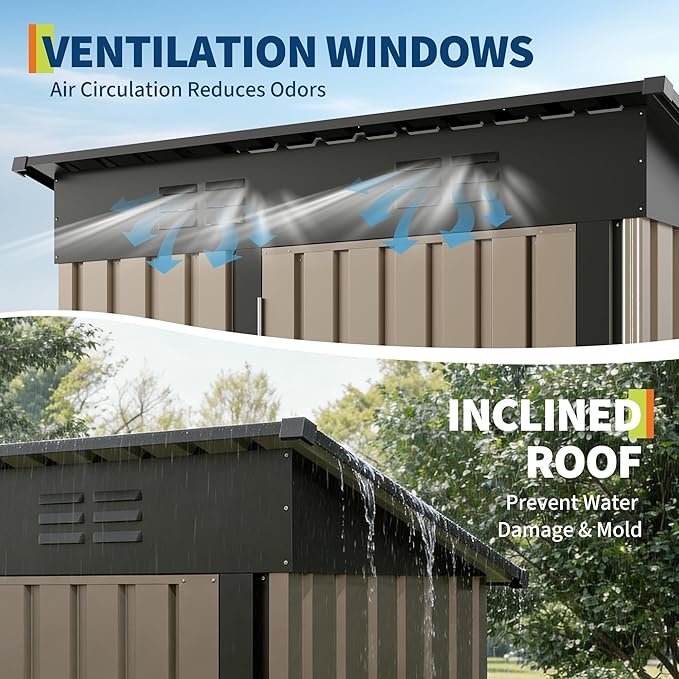 5x3 ft Outdoor Storage Shed & Tool Shed, Metal Garden Shed with Sloping Roof and Lockable Door, Compact Utility Shed for Backyard, Patio, Garden Storage, Brown