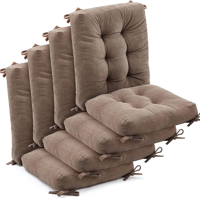 Juexica 4 Set Outdoor Patio Chair Cushions Corduroy Seat High Back Tufted Pillow Replacement Rocking Patio Chair Pads for Outdoor Indoor Home Office(Grayish Brown)