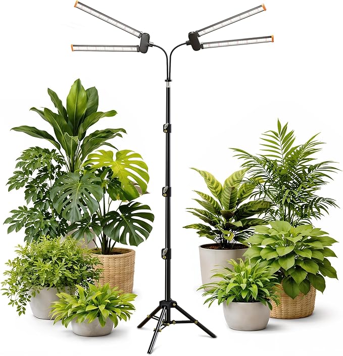 61'' Grow Light Floor Lamp,6000K White Full Spectrum Growing Light for Indoor Tall Large Plants,Half or Full Brightness Dimmable & Auto Timer,Adjustable Height 17-61",