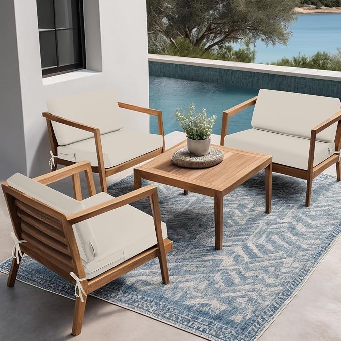 idee-home Outdoor Chair Cushions for Patio Furniture, Outdoor Seat Cushion | Waterproof Hampton Bay Deep Seat Replacement Couch Cushions for Garden Backyard Deck 28.5 x 28.5 Beige