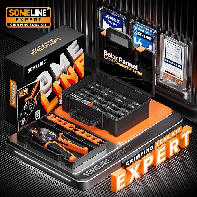 SOMELINE Solar Connector Crimping Tool Kit, 14-10 AWG Crimper for Solar Panel Cable Wire with 12 Pairs Solar Connectors and Spanners, Solar Installation Assembly Tools - Solar Panel Connectors
