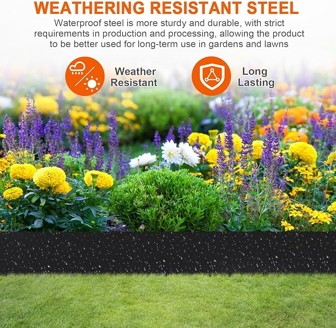 41" L x 7.9" H Galvanized Steel Landscape Edging,Mteal Lawn Edging,6 Pack | Landscape Edging Border ,Hammer-In,No Dig,For Pathways,Flower Beds,Farms/Vegetable Gardens