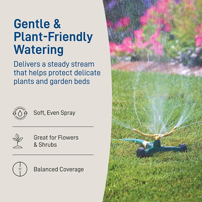 Orbit 58257N Lawn and Garden 3-Arm Metal Sprinkler with Wheel Base