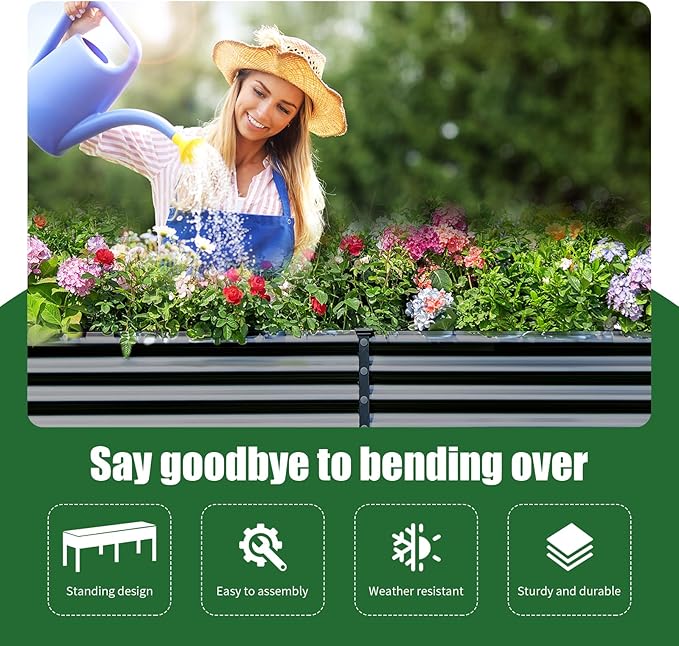Land Guard Galvanized Raised Garden Bed with Legs, 96×24×32in Raised Garden Beds Outdoor with Drainage Holes, Planter Boxes Outdoor for Backyard, Patio, Balcony, 1200lb Capacity, Gray