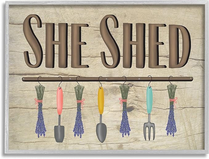 Stupell Industries Rustic She Shed Phrase Lavender Bunches Garden Tools