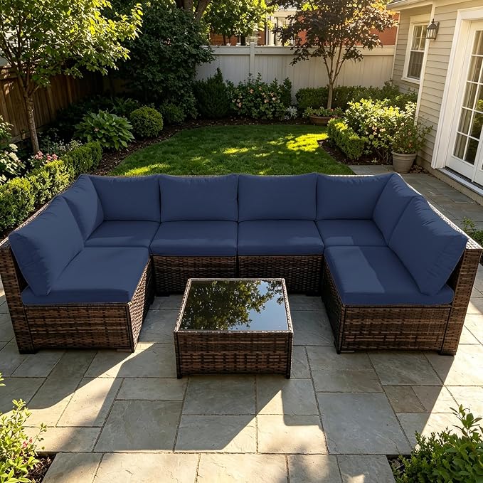 14 Piece Outdoor Cushion Covers Replacement, Waterproof Patio Couch Cushion Covers, Outdoor Furniture Sofa Covers with Zippers, Cover Only (14Pcs-Blue, 24 * 24 * 3.15-inch)