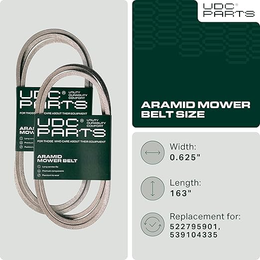 UDC Parts 539104335 Deck Belt Replacement for Husqvarna MZ61 61 Inch 522795901 Dixon Ultra 61 RedMax CZT61 967277502 967277502-01 967277501 / Aramid Cord / 163.00 inches